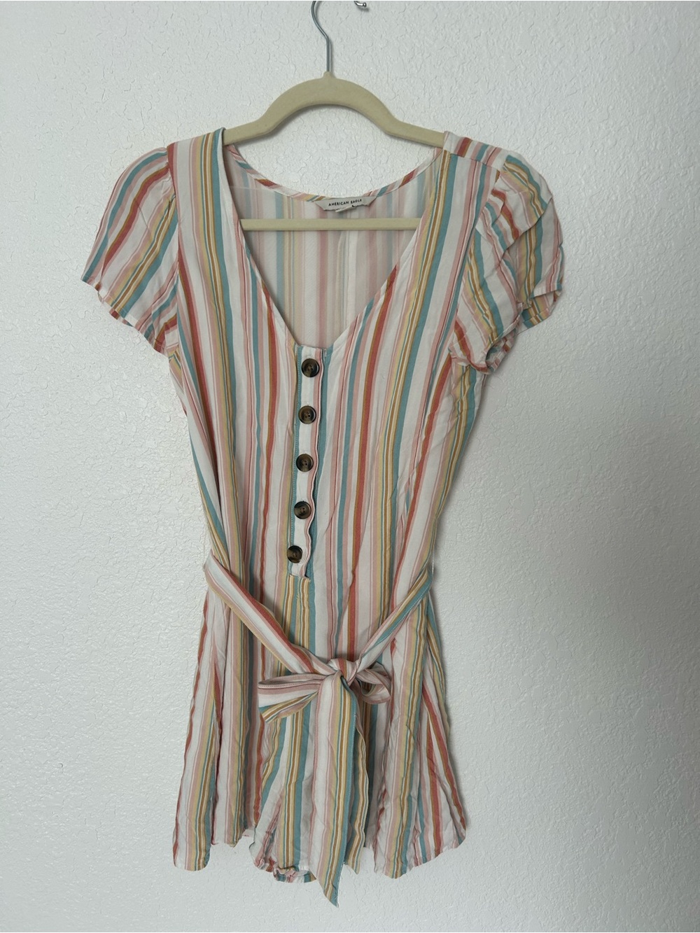AE | Pastel Multicolor Striped Tie-Waist Romper